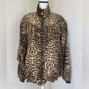 Fuda International Vtg 100% silk fringe leopard print bomber jacket 80’-90’s XL